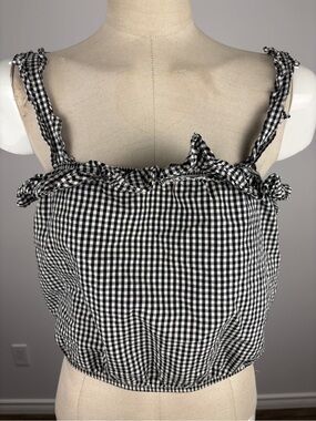 American Eagle Gingham Smocked Crop Top Black White Small